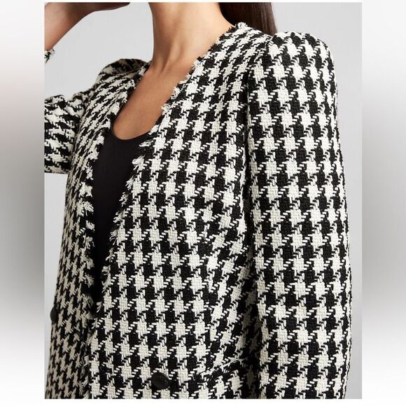 Women's Black and White Houndstooth Blazer - Picture 2 of 8
